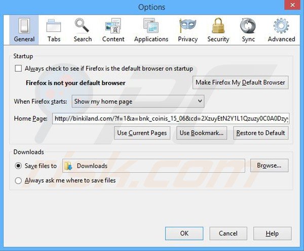 Rimuovere binkiland.com dalla Mozilla Firefox homepage