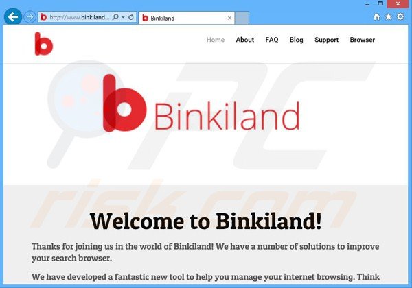 website promoting binkiland.com browser hijacker