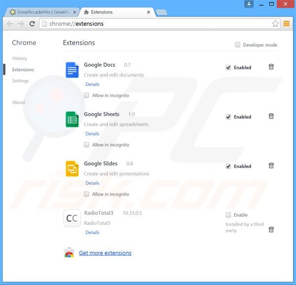 Rimuovere GreatArcadeHits da Google Chrome step 2