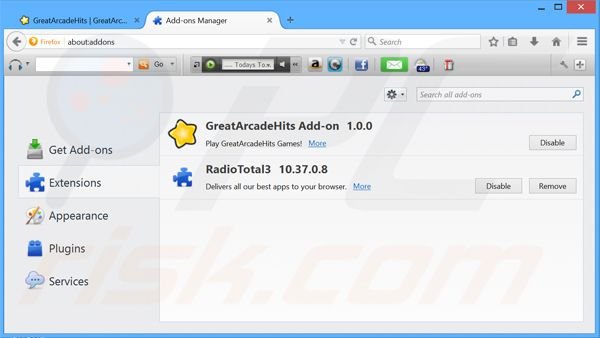 Rimuovere GreatArcadeHits da Mozilla Firefox step 2