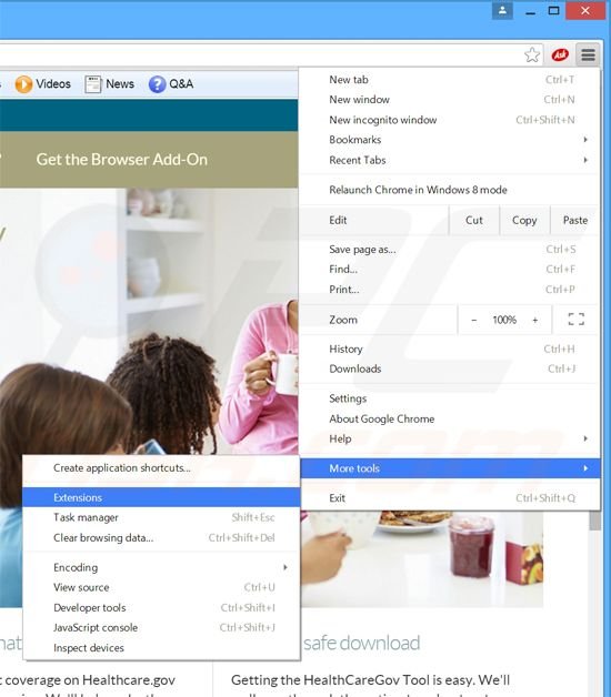 Rimuovere Healthcare Gov Tool adware da Google Chrome step 1
