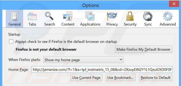 Rimuovere jamenize.com dalla Mozilla Firefox homepage