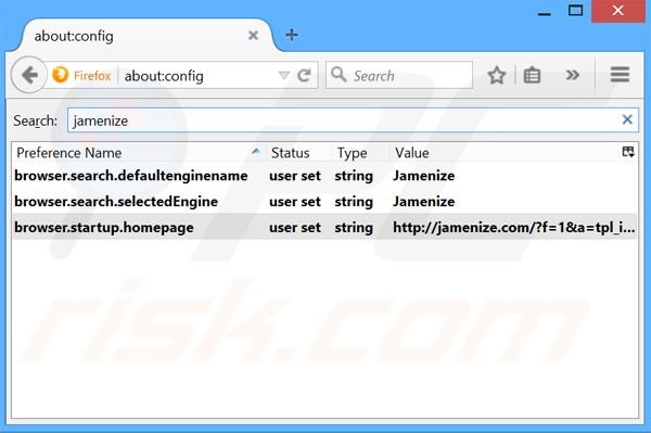 Rimuovere jamenize.com dal motore di ricerca di Mozilla Firefox