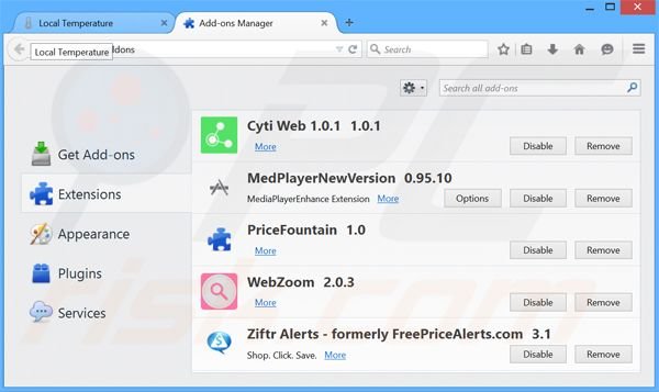 Rimuovere Local Temperature adware da Mozilla Firefox step 2