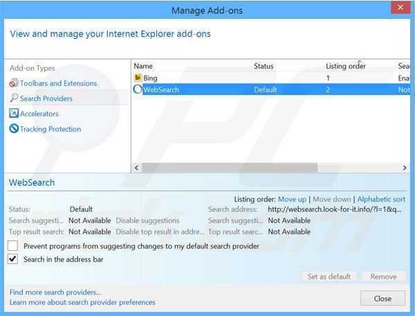 Rimuovere websearch.look-for-it.info dal motore di ricerca di Internet Explorer 