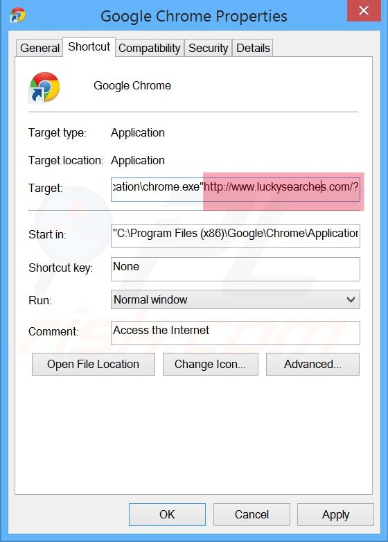 Aggiustare il collegamento rapido a Google Chrome step 2