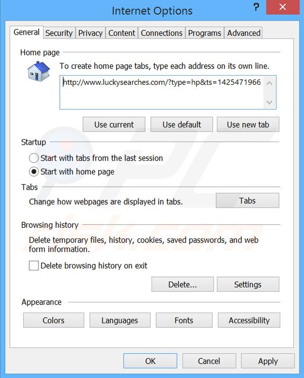 Rimuovere luckysearches.com dalla Internet Explorer homepage