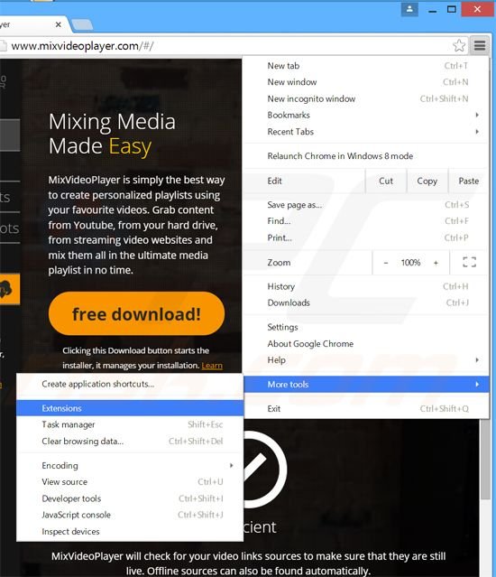 Rimuovere MixVideoPlayer adware da Google Chrome step 1
