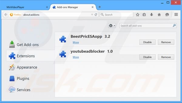 Rimuovere MixVideoPlayer adware da Mozilla Firefox step 2