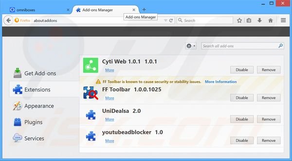 Rimuovere omniboxes.com da Mozilla Firefox