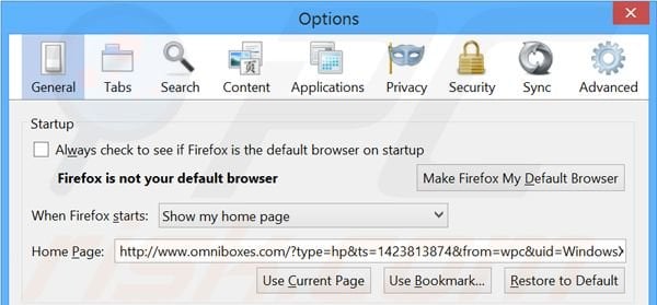Rimuovere omniboxes.com dalla Mozilla Firefox homepage
