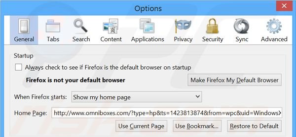 Rimuovere omniboxes.com dalla Mozilla Firefox homepage