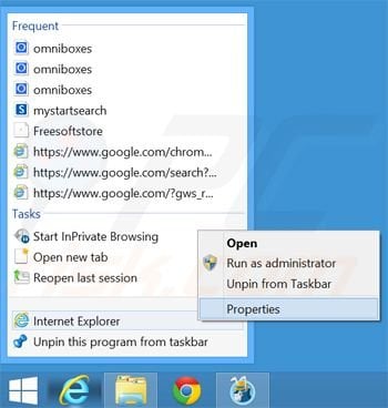 Rimozione omniboxes.com da Internet Explorer destinazione scelta rapida 1