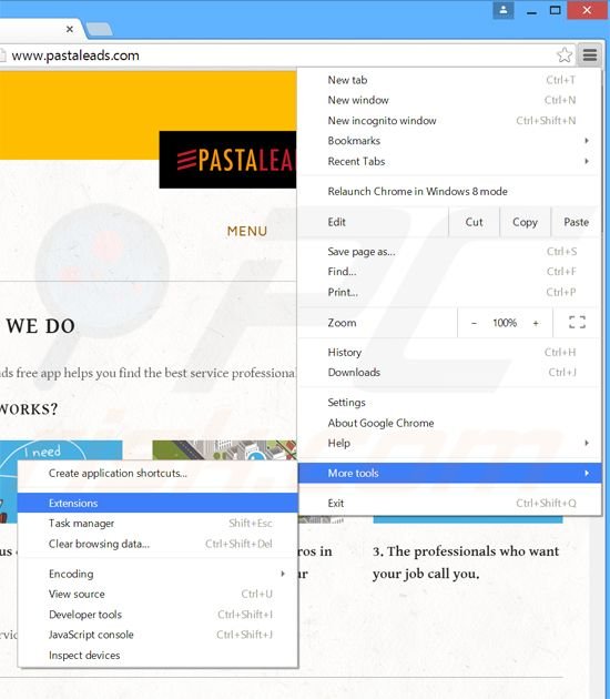 Rimuovere PastaLeads adware da Google Chrome step 1