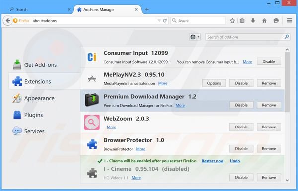 Rimuovere Premium Download Manager adware da Mozilla Firefox step 2
