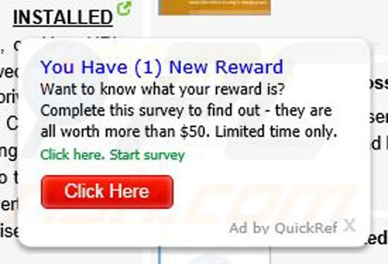 Annunci intrusivi generati da Quick Ref adware
