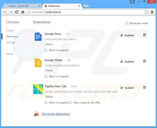 Rimuovere QuickRef adware da Google Chrome step 2