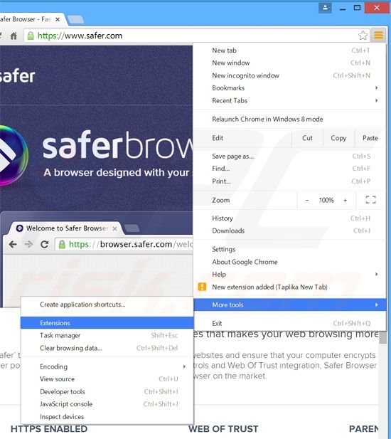 Rimuovere Safer Browser adware da Google Chrome step 1