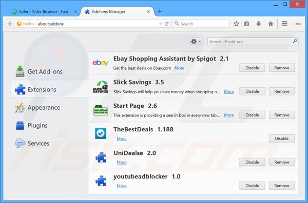 Rimuovere Safer Browser adware da Mozilla Firefox step 2