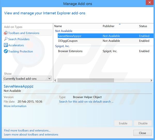 Rimuovere SaveNewaAppz adware da Internet Explorer step 2