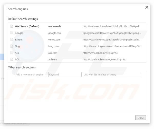 Rimozione websearch.swellsearch.info da Google Chrome motore di ricerca predefinito