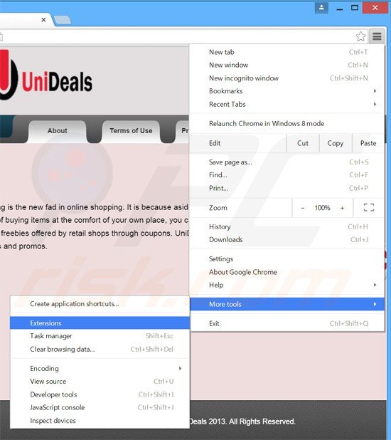 Rimuovere UniDeals da  Google Chrome step 1