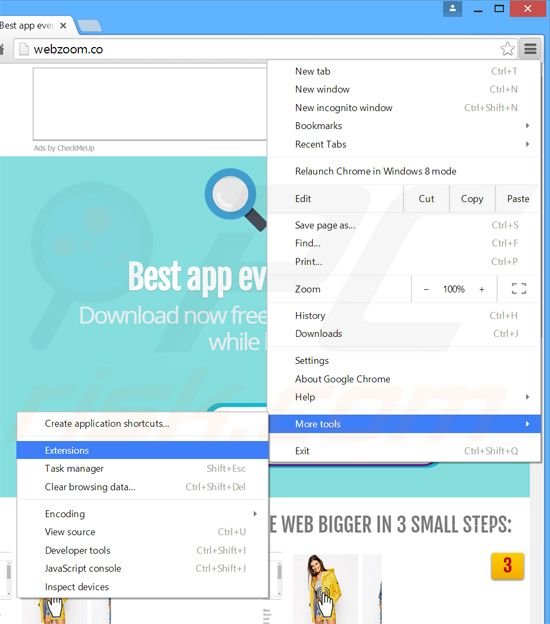 Rimuovere Web Zoom adware da Google Chrome step 1