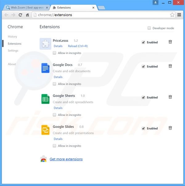 Rimuovere Web Zoom adware da Google Chrome step 2