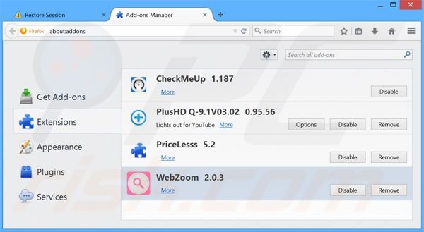 Rimuovere Web Zoom adware da Mozilla Firefox step 2