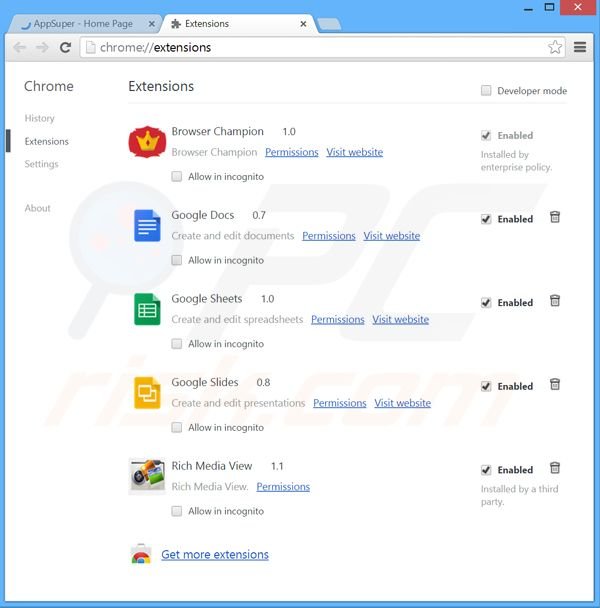 Rimuovere Assist Point adware da Google Chrome step 2