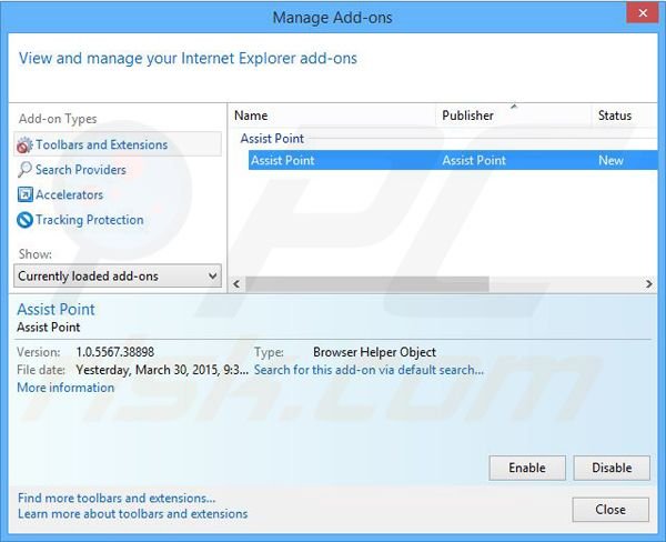 Rimuovere Assist Point adware da Internet Explorer step 2