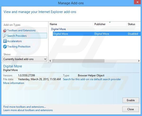 Rimuovere Digital More adware da Internet Explorer step 2