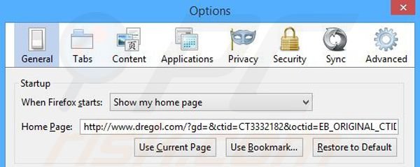 Rimuovere dregol.com dalla Mozilla Firefox homepage