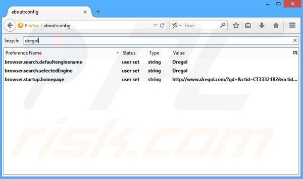 Rimuovere dregol.com dal motore di ricerca di Mozilla Firefox