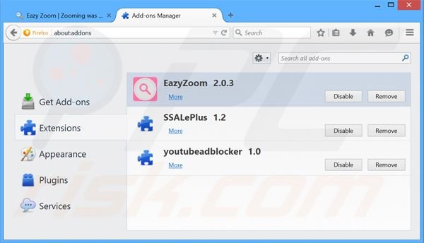 Rimuovere Eazy Zoom adware da Mozilla Firefox step 2