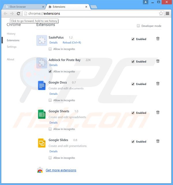 Rimuovere gli adware corelati a Ebon da Google Chrome step 2