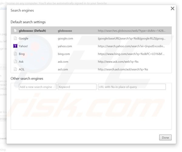 Cambiare il motore di ricerca predefinito searches.globososo.com da Google Chrome