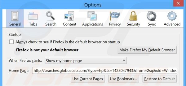 Cambia la tua homepage searches.globososo.com da Mozilla Firefox