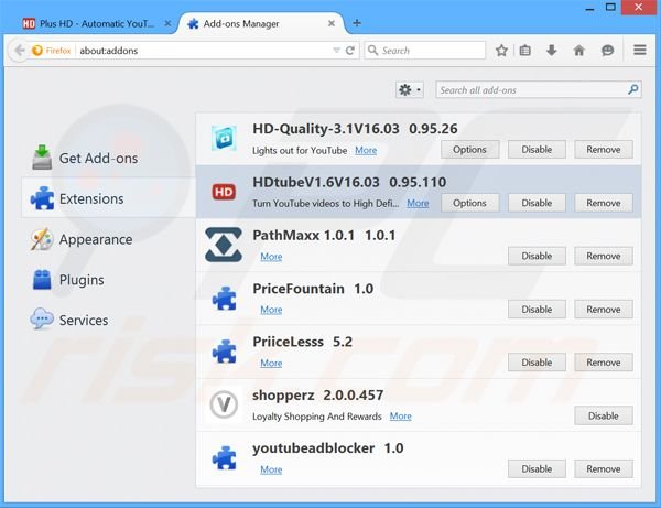 Rimuovere HDtube adware da Mozilla Firefox step 2