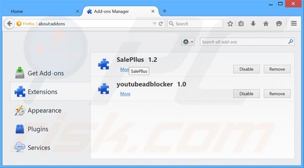 Rimuovere SalePlus adware da Mozilla Firefox step 2