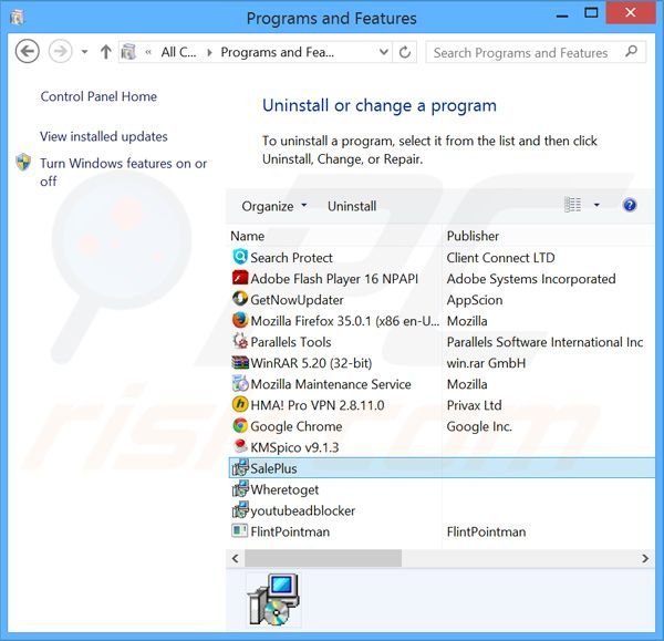 Disinstallare SalePlus attraverso il pannello di controllo