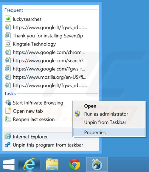 Aggiustare il collegamento rapido a Internet Explorer: step 1