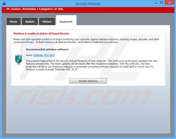 security defender scam promoting defender pro 2015 non existent antivirus program