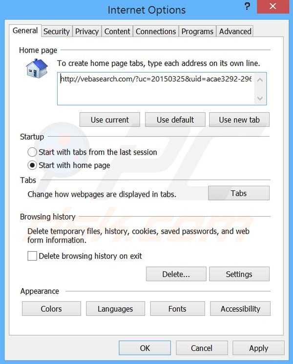 Rimuovere vebasearch.com dalla Internet Explorer homepage