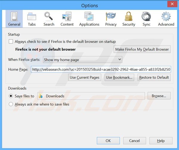Rimuovere vebasearch.com dalla Mozilla Firefox homepage