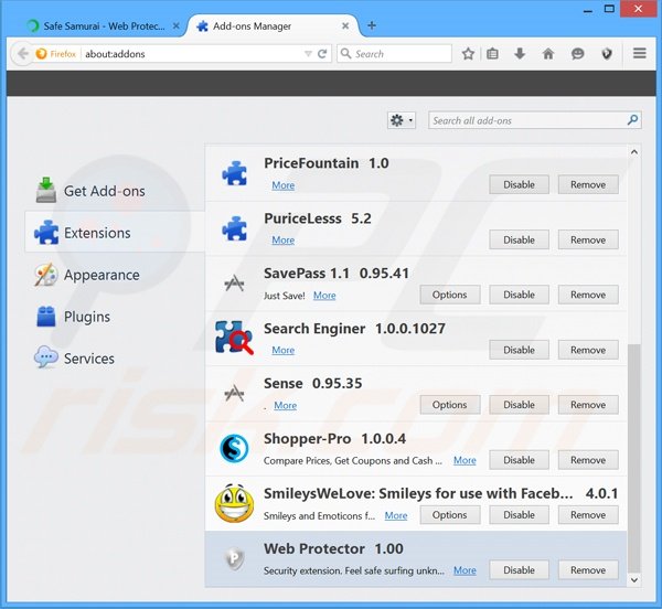 Rimuovere Web Protector adware da Mozilla Firefox step 2