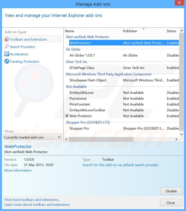 Rimuovere Web Protector adware da Internet Explorer step 2