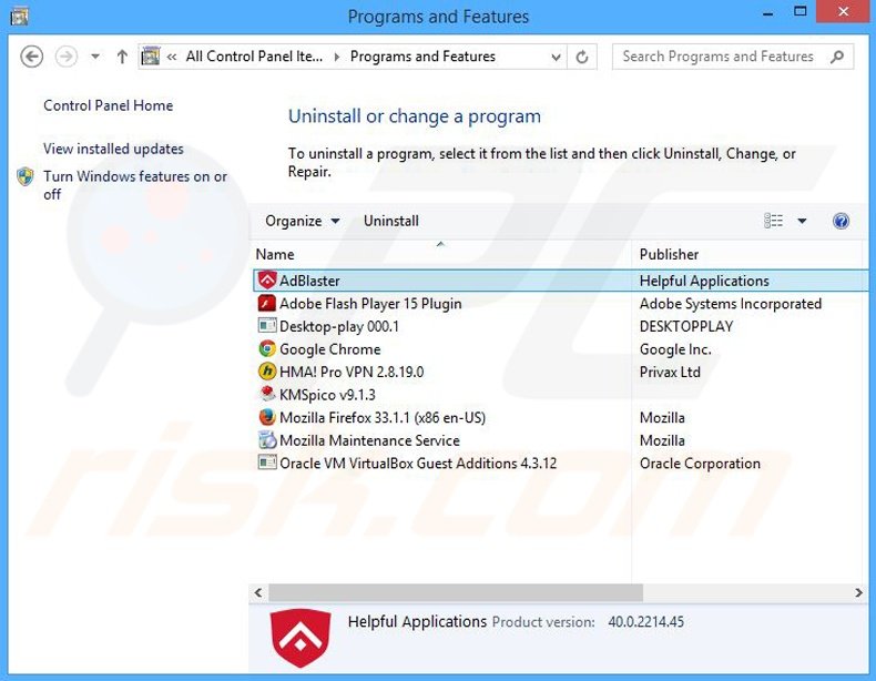 Disinstallare Ad Blaster attraverso il pannello di controllo.