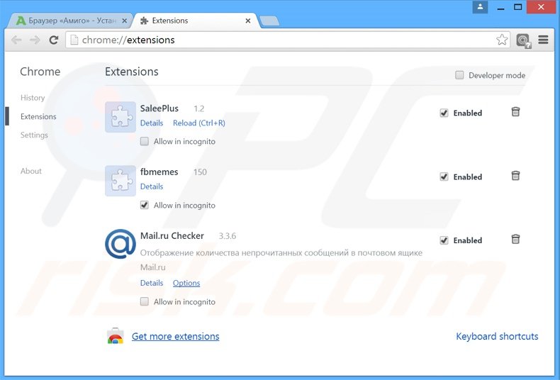 Rimuovere Amigo Browser adware da  Google Chrome step 2