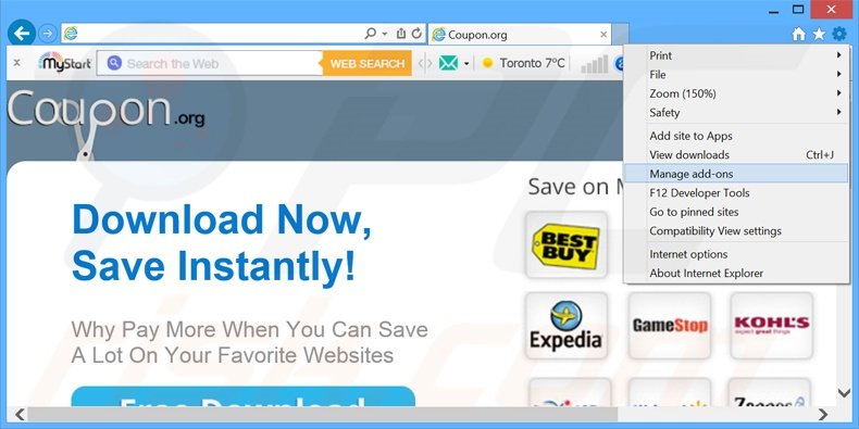 Rimuovere Coupoon adware da Internet Explorer step 1